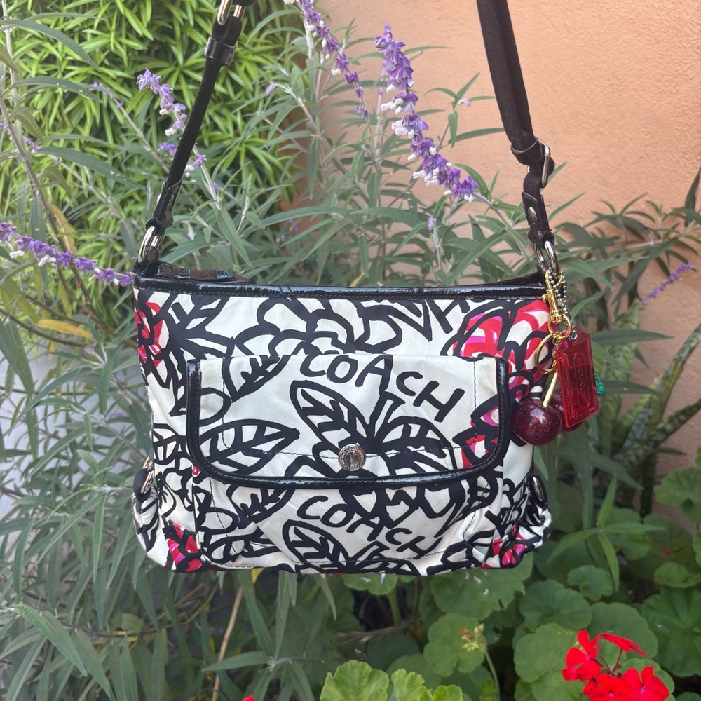 Coach Black and White Floral Crossbody Bag